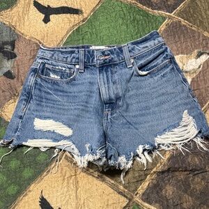 PAIGE Blue Distressed Jean Shorts